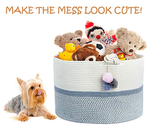Extra Large Cotton Rope Basket 21.7"x21.7"x13.8" Soft and Safe for Kid's Room Laundry Hamper Storage Organizing Bag for Baby Clothes and Blankets, Kids Toys. Grey Nursery Woven Bin Home Decor Baskets.