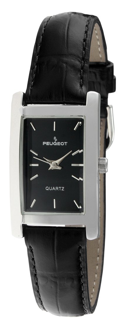 Peugeot Women Rectangular H Shape Wrist Watch with Matching Wrist Strap, Black/Silver, Small, Petite, H Shape Women Watch