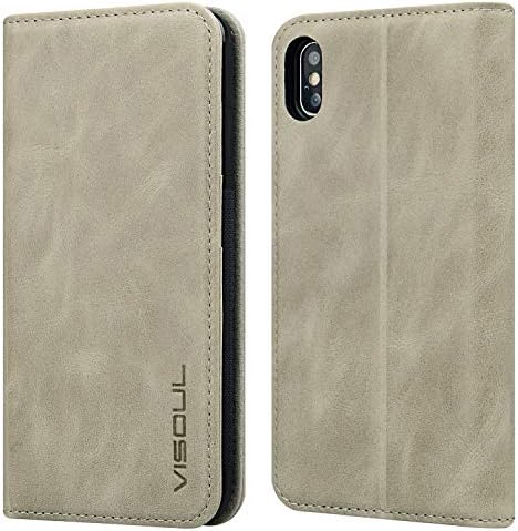 VISOUL iPhone Xs Max Wallet Case with Card Holder, iPhone 10s Plus Magnetic Folio Phone Case Wallet, Flip Cover with [PC Protective Inner Shell]+[Stand Feature] for iPhone Xs Max (6.5 inch) (Gray)