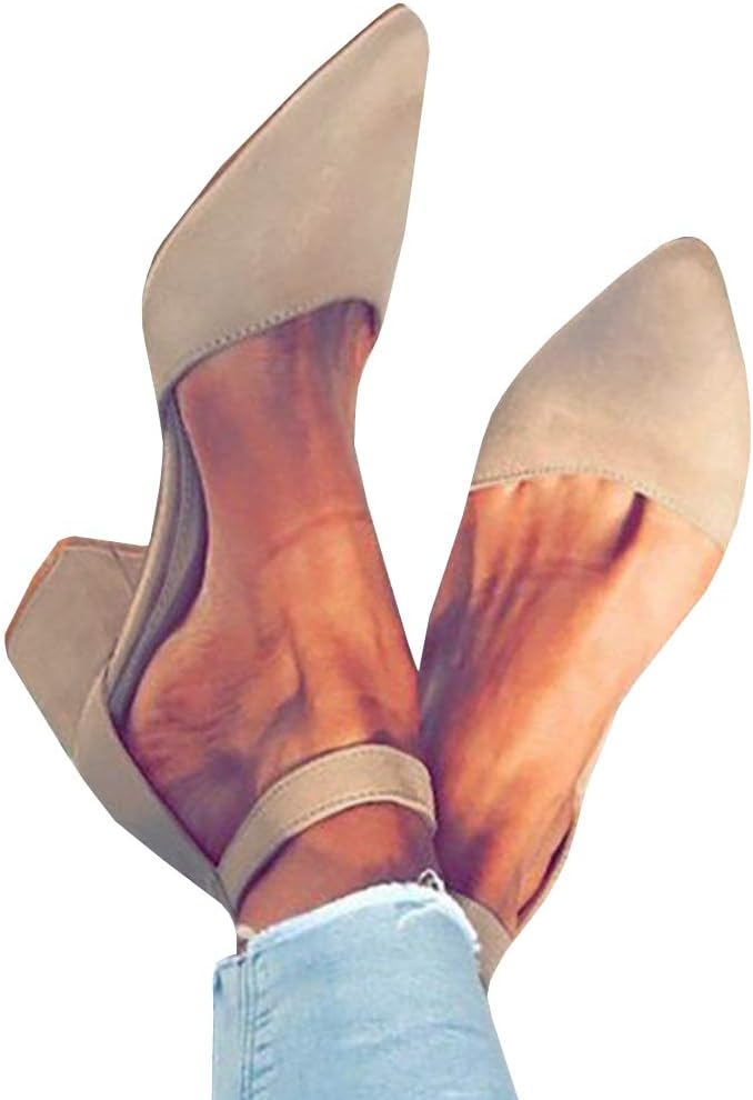 Women’s Pointed Toe Pumps Ankle Strap Buckle Chunky Block Heel Dress D’Orsay Sandals
