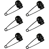 Heavy Duty 6 Pcs Black Kilt Pins with Skull Head - Safety Pins for Blankets, Sweaters & Skirts