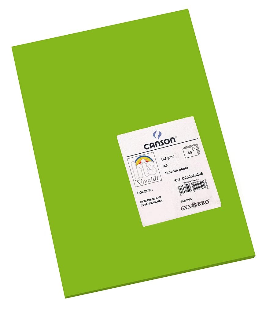 Canson Iris Vivaldi A3 185 GSM Smooth Colour Paper - Bright Green (Pack of 50 Sheets)