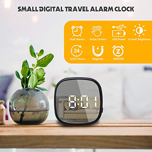 GLOUE Travel Alarm Clock Small Bedside Digital Alarm Clock Dimmable Kitchen LED Alarm