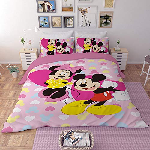 EVDAY Pink Mickey and Minnie Mouse Kids Duvet Cover Set Including