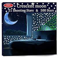 HELLO WORLD 522pcs Glow in The Dark Stars Wall Stickers for Ceiling Adhesive Bright Realistic Stars BONUS CRESCENT MOON 21 Shooting Stars for Starry Sky Bedroom Decoration for Girls Boys Birthday Gift