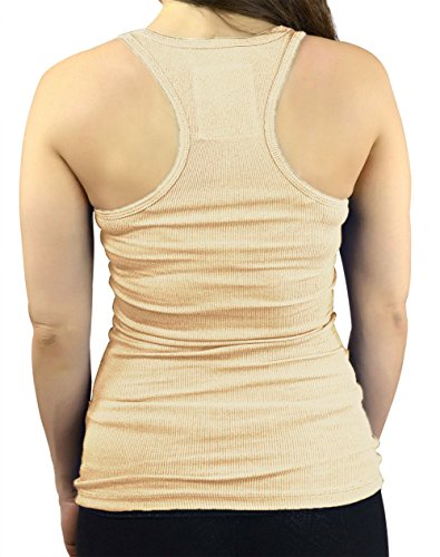 Belle Donne - Junior's Tank Top Skinny Racerback Rib Tanktop Regular Plus Size - Taupe/Small - Thumbnail 3