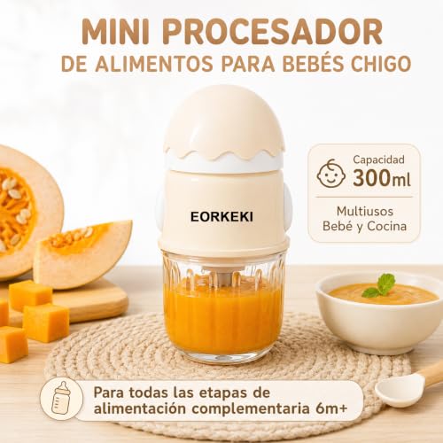 Licuadora para Papillas de Bebe, Procesador de Alimentos, Vidrio de Borosilicato Alto de Grado Alimentario, Cuchillas de Acero 316 de Grado Médico, Sin BPA, para Frutas Frescas, Verduras y Carne