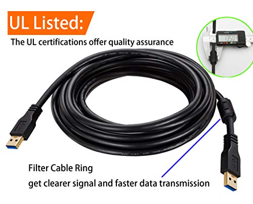 USB Cable Male to Male 15 Feet,Ruaeoda 15ft USB 3.0 A to A Cable USB 3.0 Cord for Data Transfer Hard Drive Enclosures, Printer, Modem, Cameras
