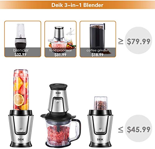 Blender Personal Smoothie Blender (BPA free), 5 in 1 Personal Kitchen Assistant with 304 Stainless Steel Blade for Blending, Grinding and Food Processing, 600ml Portable Bottle, 500W, Deik