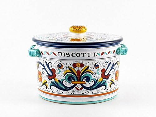 Hand Painted Italian Ceramic 9-inch Round Biscotti Cookie Jar Ricco Deruta Blu - Handmade in Deruta