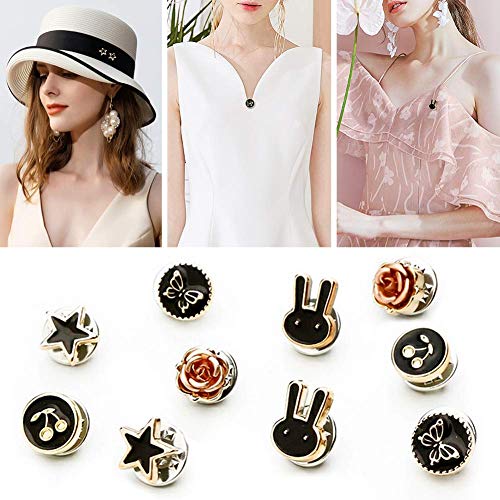 Joyci 10-Pack Women Shirt Brooch Buttons Lapel Pins Novelty Suit Vest Safety Buckle Metal Tie Tacks Pin Back Clutch (Black B)