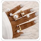LKingel Chunky Gold Rings for Women Stackable Knuckle Ring Set Adjustable Gold Pearl Dome Rings Set Geometric Chunky Statement Bold Fashion Rings for Women