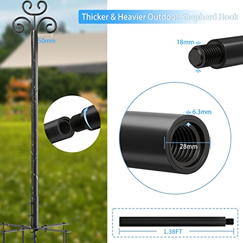 ANASTA 10FT String Light Poles for Outside 2 Packs, Double Outdoor Shepherds Hook for Hanging Plants, Bird Feeder Pole 5-Prong Spiral Anchor, Garden Hooks 7 Height Adjustable