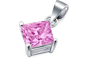 Blue Apple Co. Solitaire Pendant for Necklace Princess Cut Square Simulated Cubic Zirconia 925 Sterling Silver