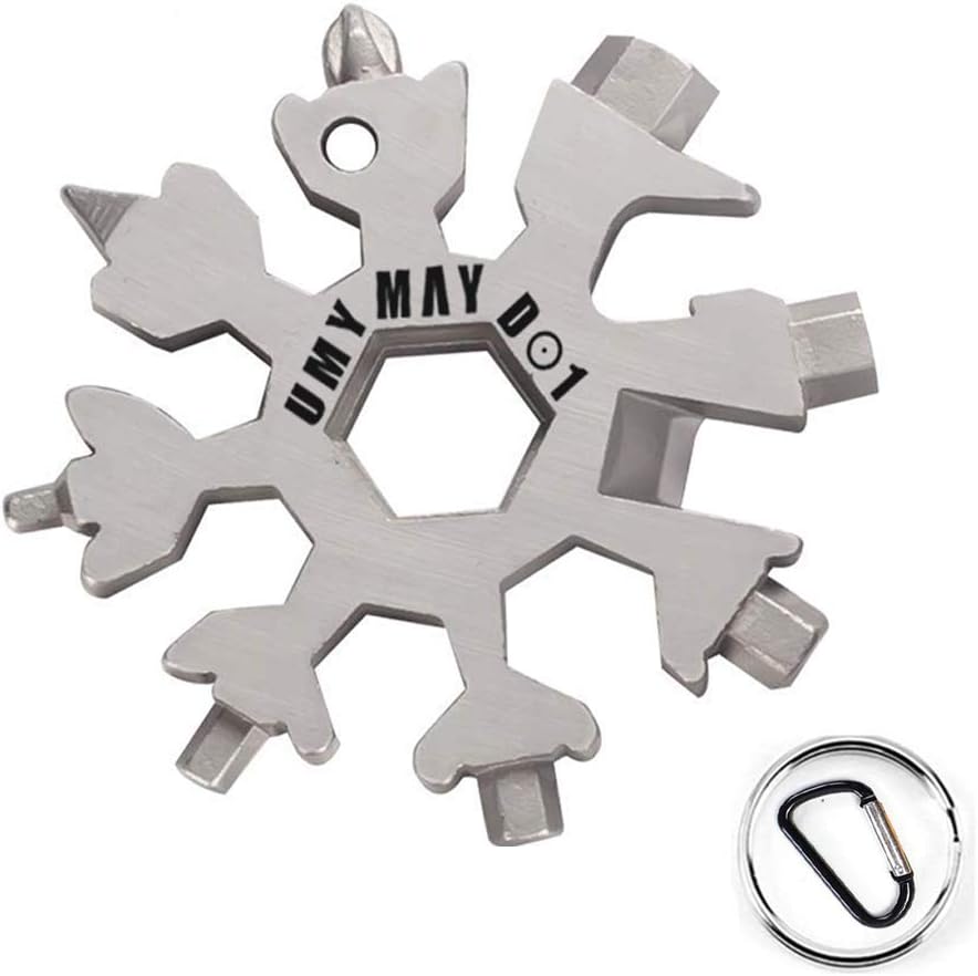 Mcgradyxm 18 In 1 Snowflake Multi-Tool, 18 in 1 Portable Incredible Tool Stainless Steel, Perfect Gift, Adventure Tool Keychain for Outdoor Travel Camping (Sliver)