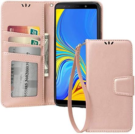 Galaxy A7 2018 case, Premium PU Leather Book Folio Wallet Flip with Card Slots Protection for Samsung A7 2018 SM-A750(Rose Gold)