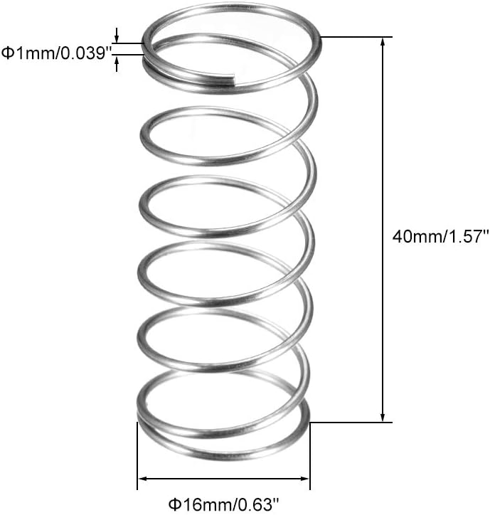 sourcing map Wire Diameter 0.039", OD 0.63", Free Length 1.57" Spring Steel Coil Extended Compressed Spring 10pcs - Image 3