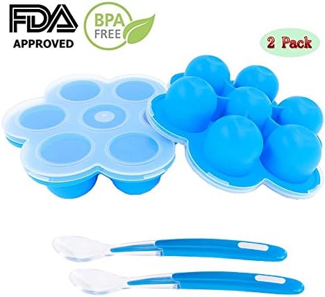 2 Pack Bundle With 2 Bonus Spoons,Silicone Egg Bites Molds for Instant Pot Accessories - Fits Instant Pot 5,6,8 qt Pressure Cooker, Reusable Storage Container and Freezer Tray with Plastic Lid