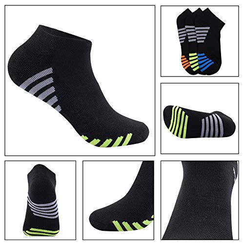 Mens Athletic Low Cut Ankle Socks Cushioned Running Sports Sock for Men 6 Pack,Black,Sock Size 10-13