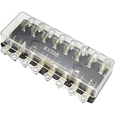 ELCOKITEX 8 Way Glass Fuse Block with Cover 30A 8 Pole Fuse Holder for 6x30mm Fuses EFH-BX308-BOX630