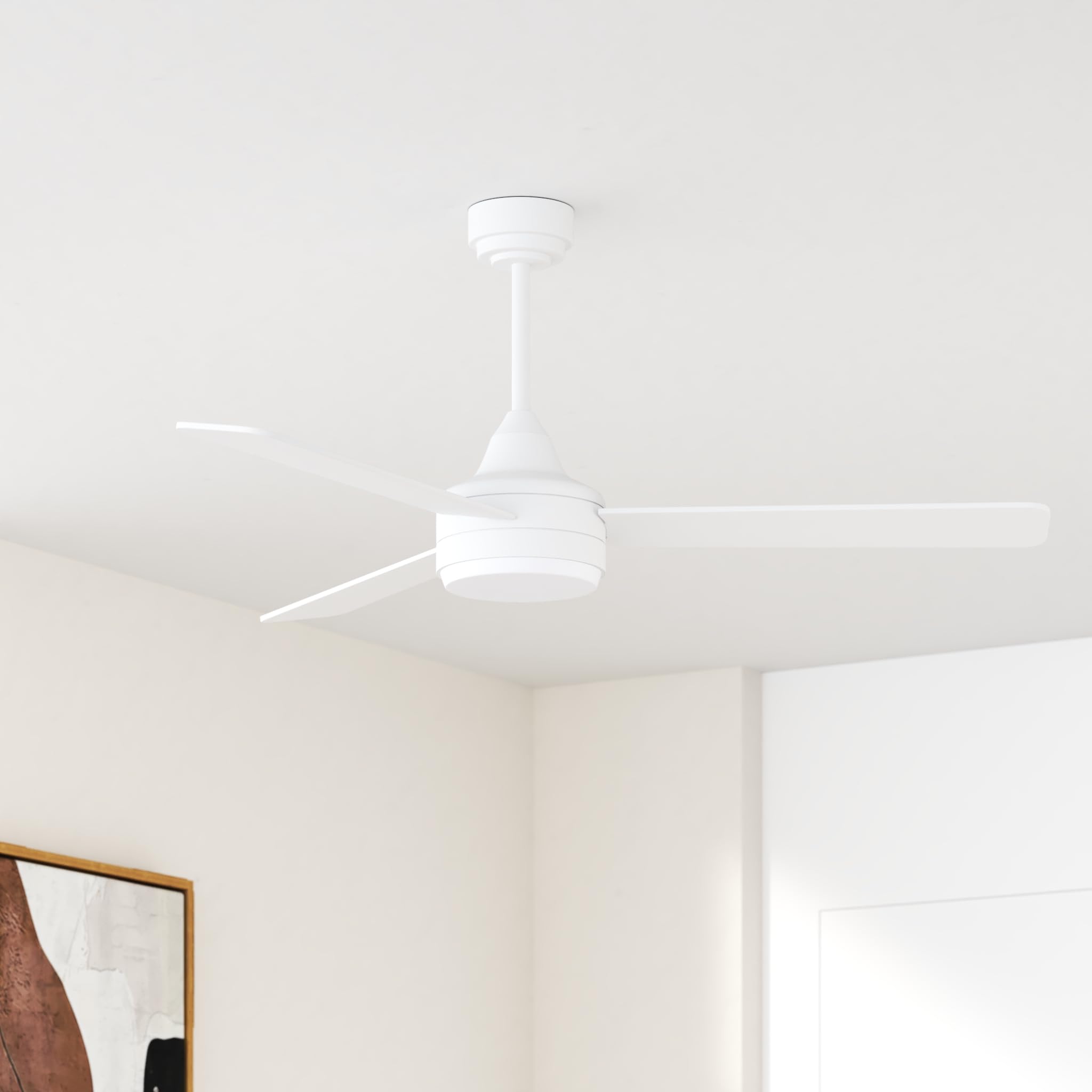 Photo 1 of nkorka White Ceiling Fans with Lights and Remote, Modern Ceiling Fan, Indoor Outdoor Ceiling Fans with Lights, 20W 3-Color LED Light, Noiseless Reversible DC Motor (48")