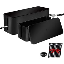 Davidsons Collection Cable Management Box – Set Of 2 (Medium + Small), Ice White, Hide Power Strips & Cords, With 10 Wire Ties