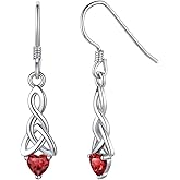 ChicSilver Sparkling Heart Birthstone 925 Sterling Silver Celtic Knot Dangle Hook Earrings (with Gift Box)