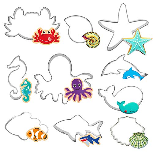 Hangnuo 10 Set Under the Sea Cookie Cutters Stainless Steel, Ocean
