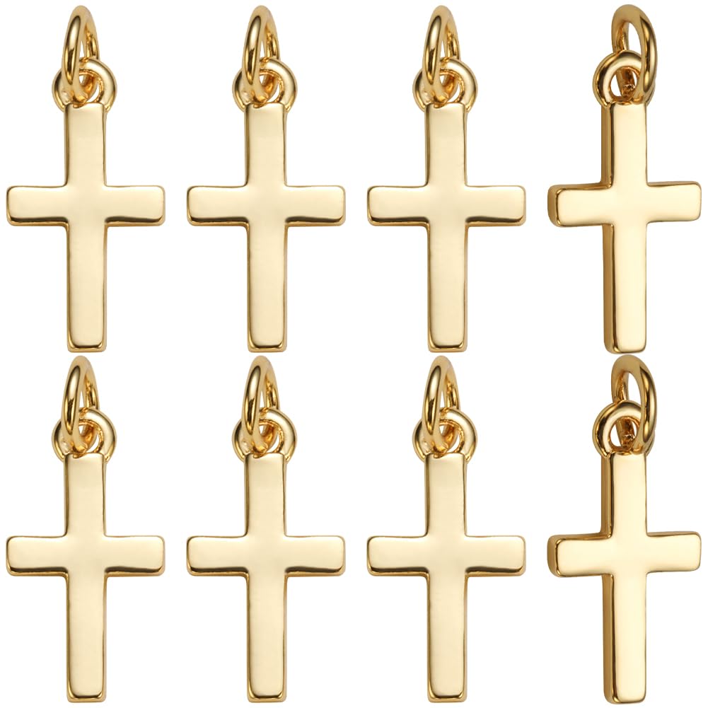 CREATCABIN 20pcs 18K Gold Plated Brass Cross Charms with Jump Ring for Jewelry Making, DIY Necklace, Bracelet, Earring, Choker, 15x8mm