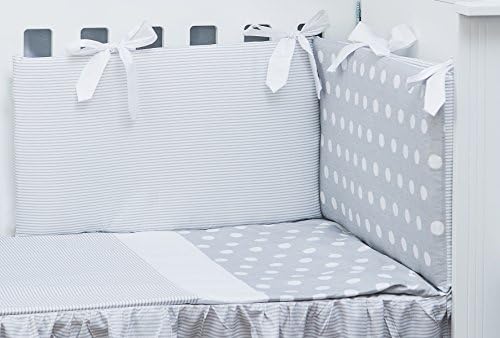 Vizaro - Cot Bumper (Removable with Zipper), Duvet Cover and Pillow Case - 3 Pieces Set for Cot 60x120 cm - Pure Cotton - Made in EU - OekoTex - C. Polka Dots and Stripes