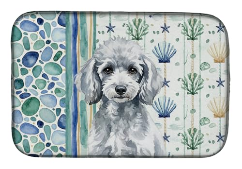Caroline's Treasures Miniature Silver Poodle Coastal Sea Glass Dish Drying Mat…