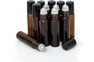 ZEJIA 10ml Roller Bottles 12Pack Amber Thick Glass Essential Oil Roller Bottles Stainless Steel Roller Ball with 2 Droppers