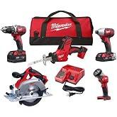 Milwaukee M18 18-Volt Lithium-Ion Cordless 5-Tool Combo Kit, 2 Batteries, Charger, Carrying Case