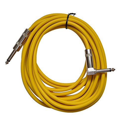 Seismic Audio - SAGC20R-Yellow-4Pack - 4 Pack of Yellow 20 Foot Right Angle to Straight Guitar Cables - 20' Yellow Guitar or Instrument Cables