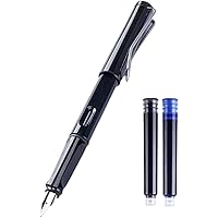 Caneta tinteiro + 2 recargas (azul e preto), anatômica recarregável com conversor