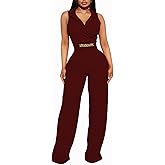 FairyLove Women's Strapless Tube Top Rompers Casual Off Shoulder Printed Sleeveless Belted Wide Leg Jumpsuit with Pockets