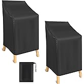 SHENLIU Chair Covers for Outdoor Waterproof 2 Pack, Lawn Chair Covers Heavy Duty Oxford Cloth High Back Patio Cover, Large Cover Fits 4-6 Stackable Dining Chairs, 25"W x 25"D x 47"H, Black