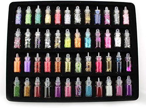 Nail Art Decoration - 48 Colors Glass Bottled DIY Nail Art Makeup Glitter Shimmer Dust Powder Equipment