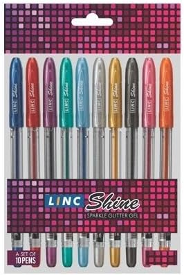 LINC Shine-All New Top Quality Sparkle Glitter Multicolored Gel Pens 10 Assorted Units for Adult Coloring, Tattoo Making, Doodling, Drawing, Ink Art etc. - Buy Original only at E-Retail Deals