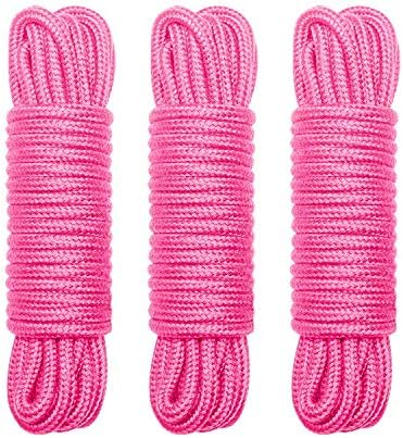 Super Soft Twisted Cotton Rope 1/3inch(8mm) Diameter and 96ft Long (Pack of 3X32ft) Sturdy Long Organic Cotton Rope Strong,Pink(Solid Braid Cotton)