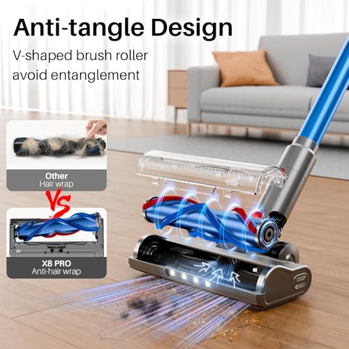 fenhua Cordless Vacuum Cleaner, Powerful Stick Vacuum Cleaner for Home with Rechargeable Battery, 6-in-1 Lightweight Handheld Vacuum, 45 Mins Runtime for Hardfloor & Carpets Pet Hair (Blue)