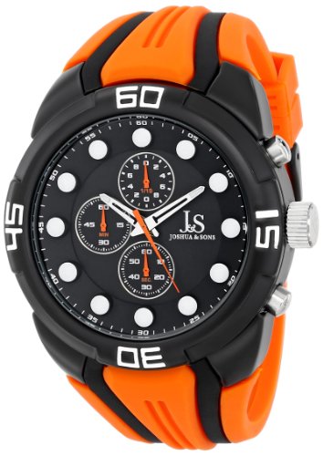 Joshua & Sons Men's JS61OR Black Multifunction Quartz Watch with Black Dial and Orange Silicone Strap
