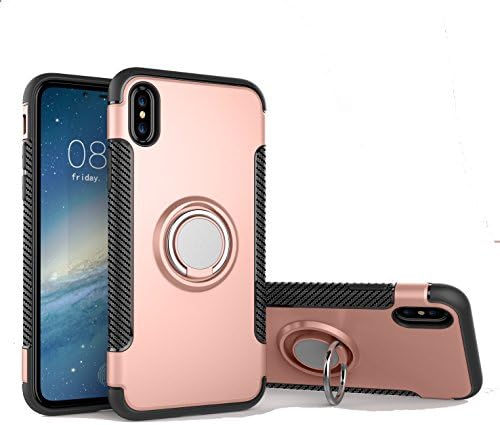 SIXRARI Iphone X Case,Iphone 10 Protective Cover With Kickstand With Magnetic Car Mount With Grip Rotating Ring Holder Stand For IphoneX Cases (rose)