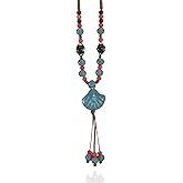 AMZNEVO Handmade Boho Shell Necklace with Polished Ceramic Pendant, Colorful Beads, Beach Summer Fashion Decoration for Women