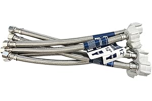 (6pcs 12 inch) PLUMBINGMASTER Toilet Water Supply Line,3/8" Comp x 7/8" BC Braided Stainless Steel Toilet Supply Line,Toilet Connector Hose with Anti-Leaking Brass Nut