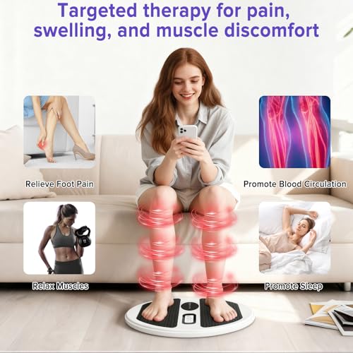 Circulation Blood Booster for Feet and Legs, EMS &TENS Foot Circulation Stimulator Machine for Neuropathy and Pain Relief, Upgraded Foot Massagers for Pain and Circulation with 4 TENS Pads