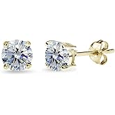 Gold Stud Earrings for Women - Birthstone, 5mm Round Crystal, Cartilage & Flash Silver