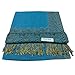 Paskmlna Border Pattern Double Layered Reversible Woven Pashmina Shawl Scarf Wrap Stole, 003#11turquoise, Large