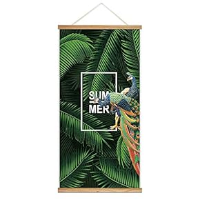 Hanging Poster Wooden Framed Green Plants Wide Leaves Theme Home Wall Canvas Prints Ready to Hang - 18"x36"