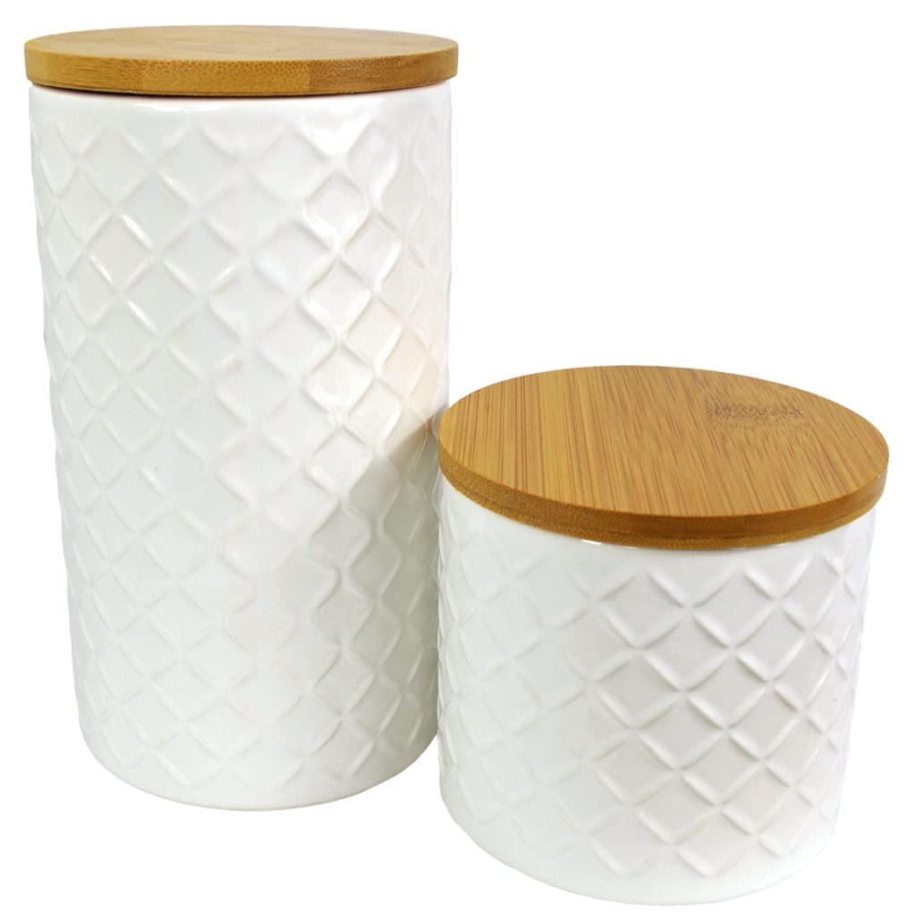 Leaf Ceramic Storage Jars Kitchen Canisters with Lids, Mixed Materials, Cream, 10cm/18cm